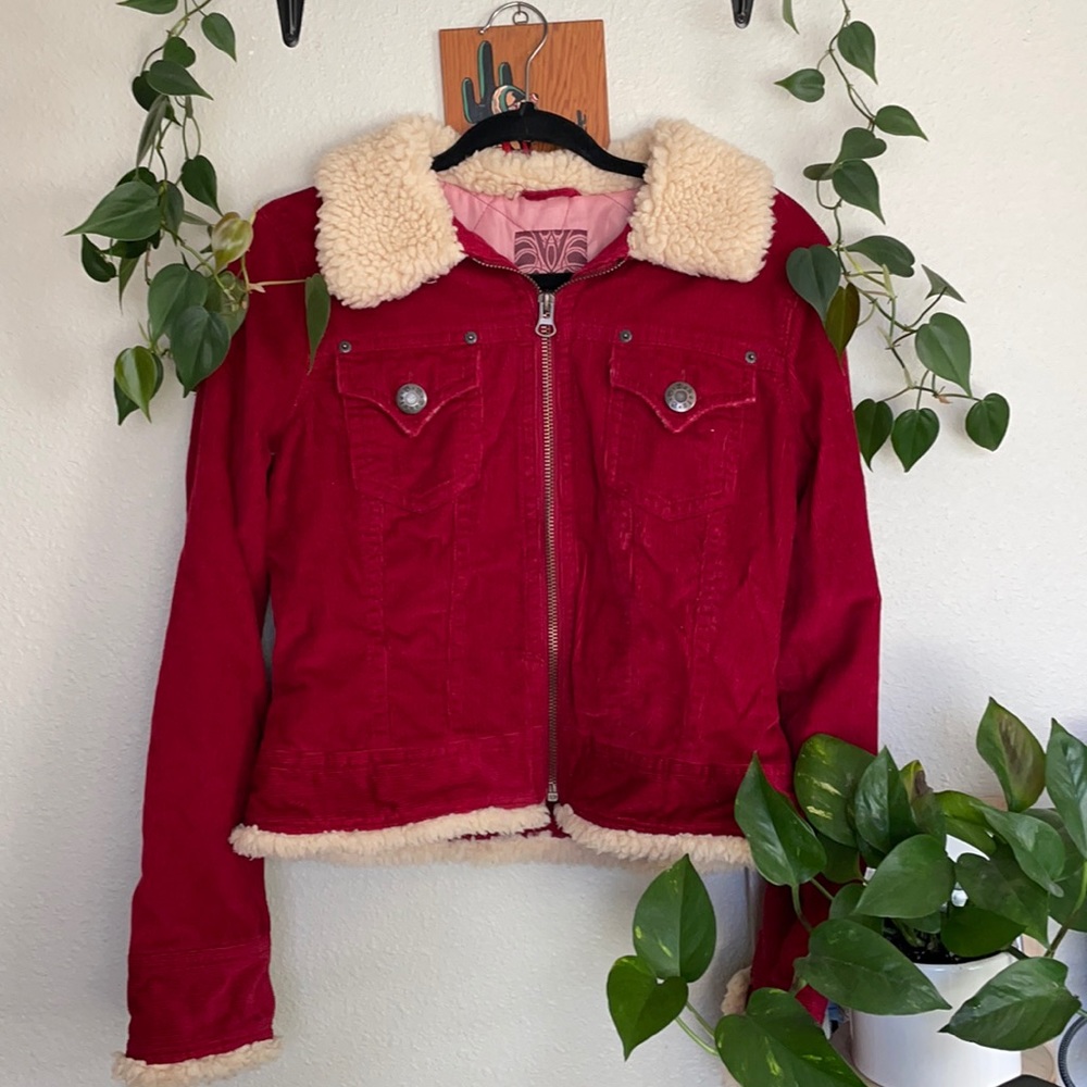 Red Corduroy Jacket with Sherpa Detail
